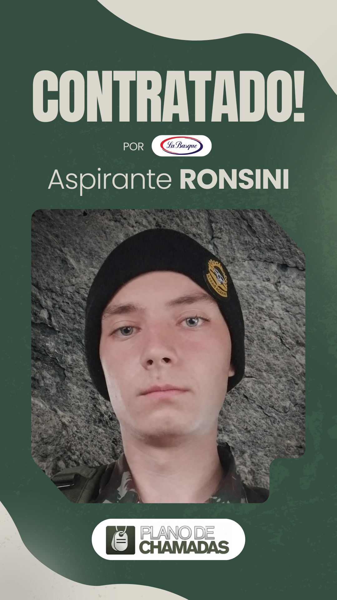 Card de resultado de contratação do Aspirante Ronsini