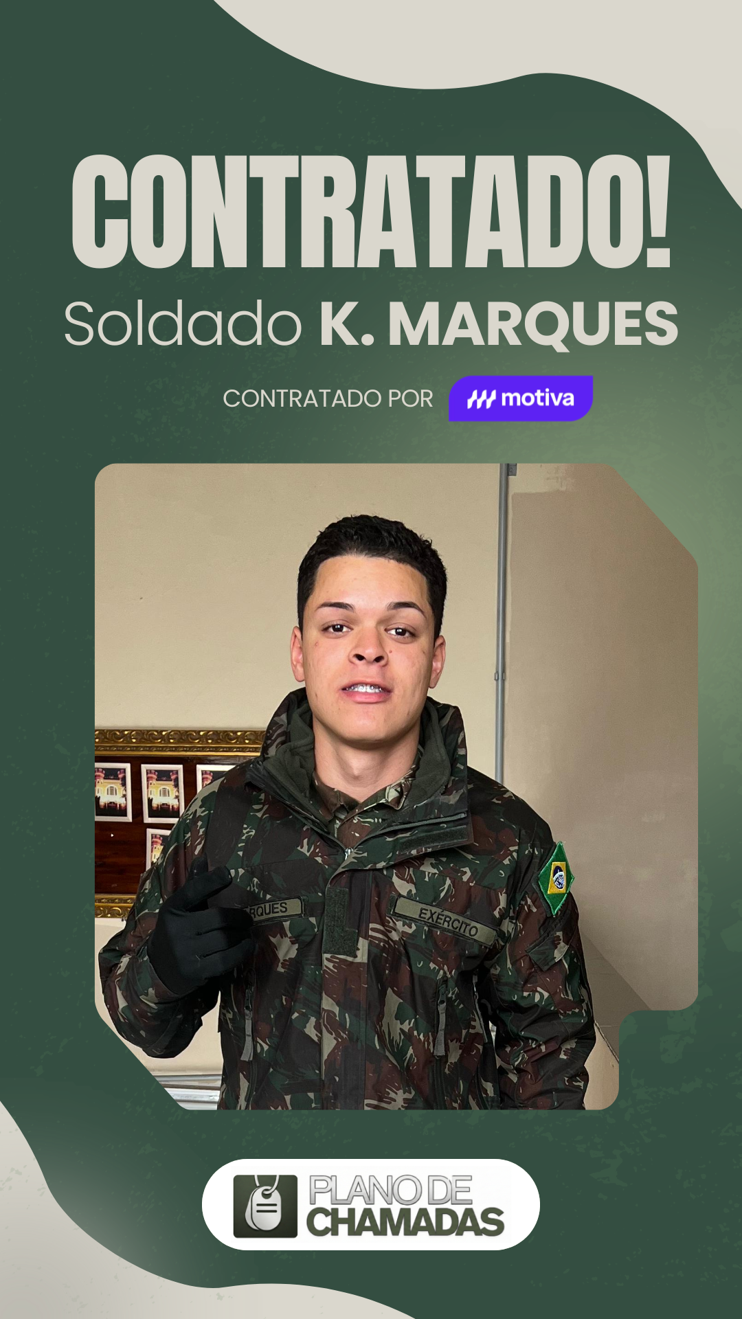 Card de resultado de contratação do Soldado K. Marques