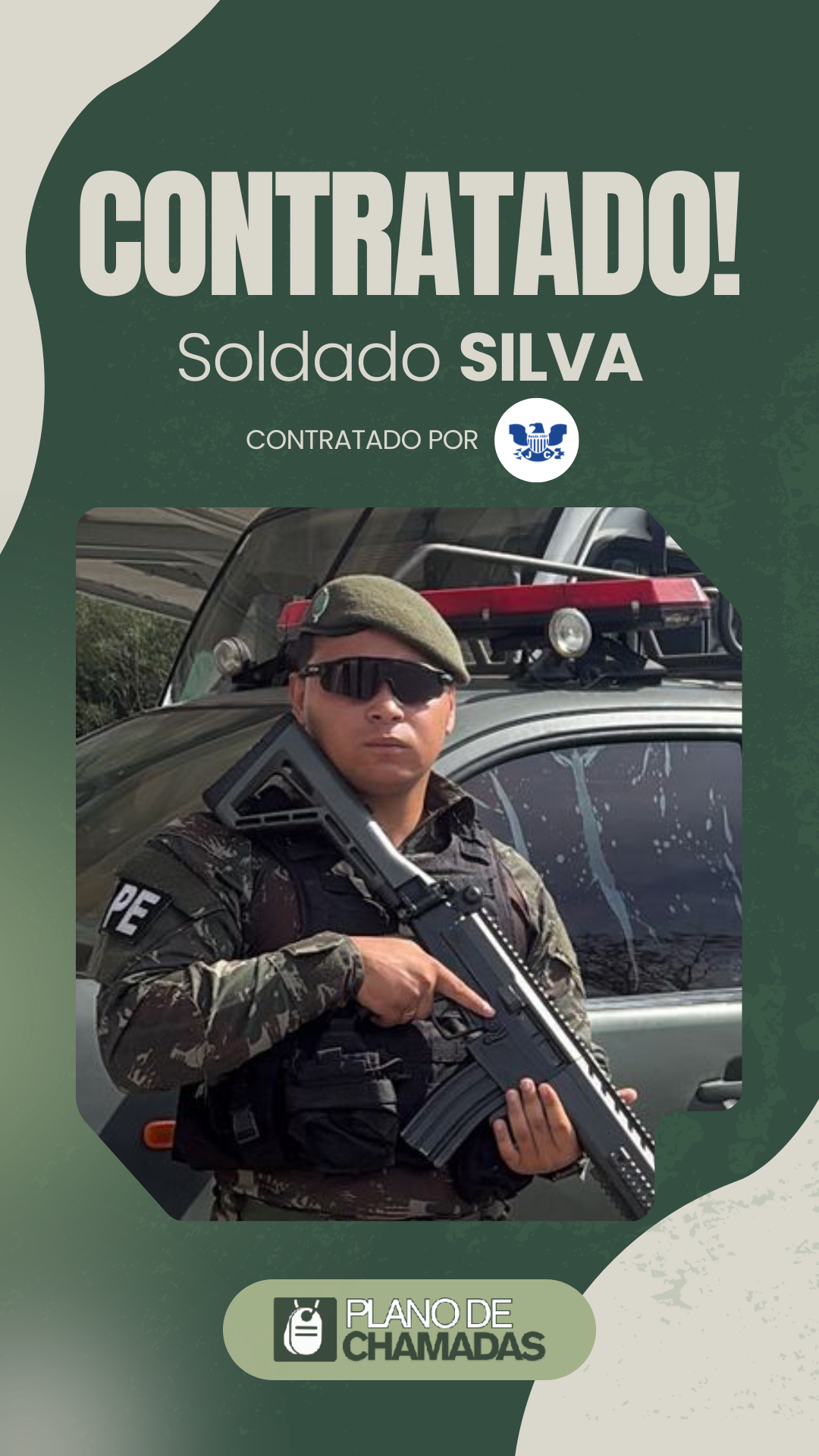 Card de resultado de contratação do Soldado Silva