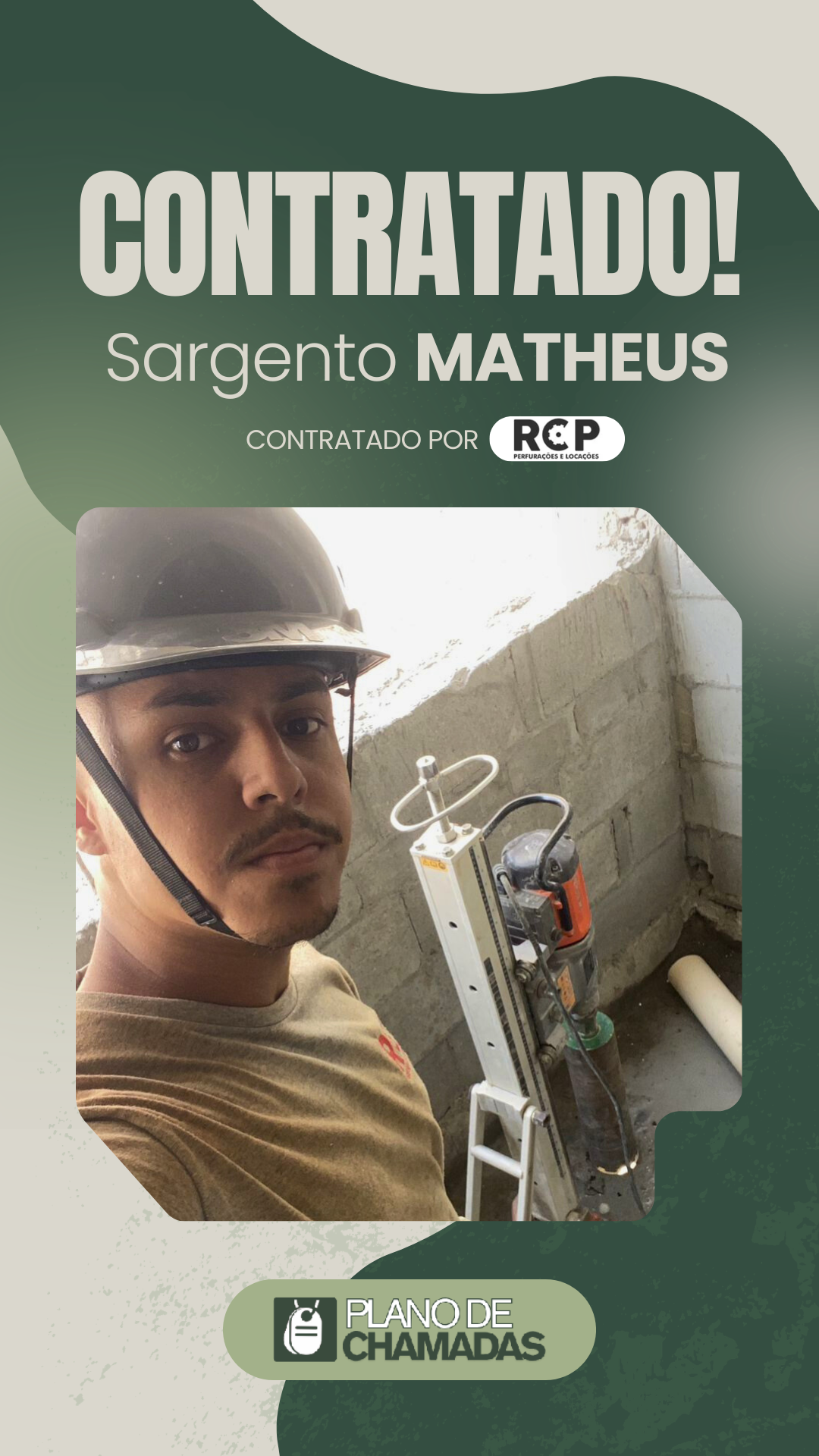 Card de resultado de contratação do Sargento Matheus