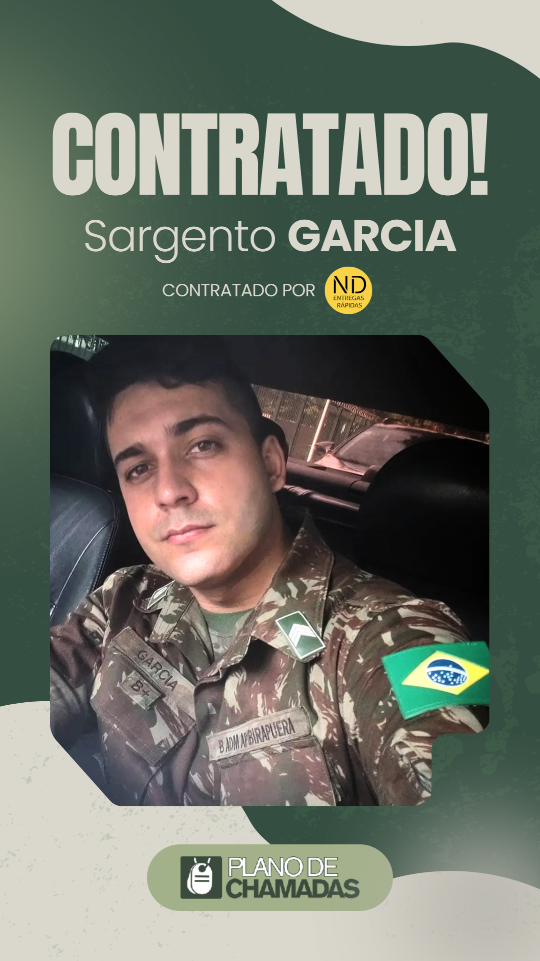 Card de resultado de contratação do Sargento Garcia