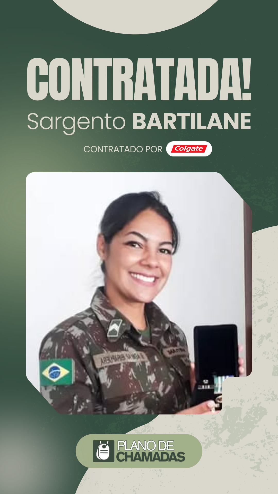 Card de resultado de contratação da Sargento Bartilane