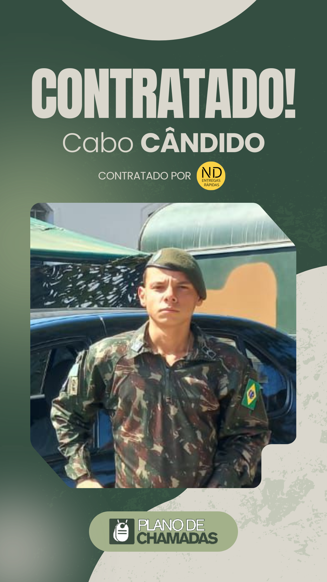 Card de resultado de contratação do Cabo Cândido