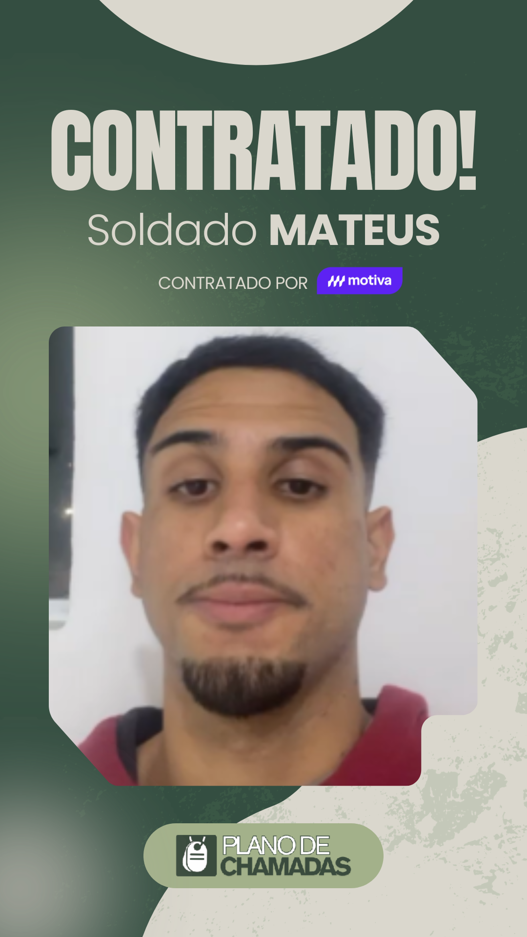 Card de resultado de contratação do Soldado Mateus