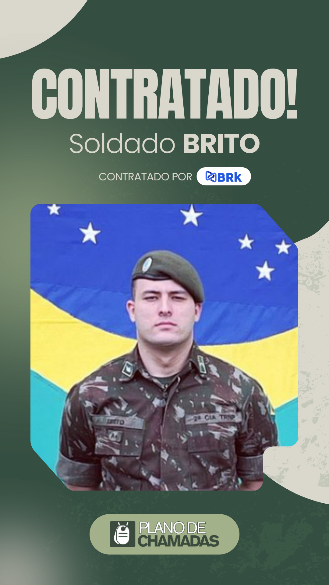 Card de resultado de contratação do Soldado Brito