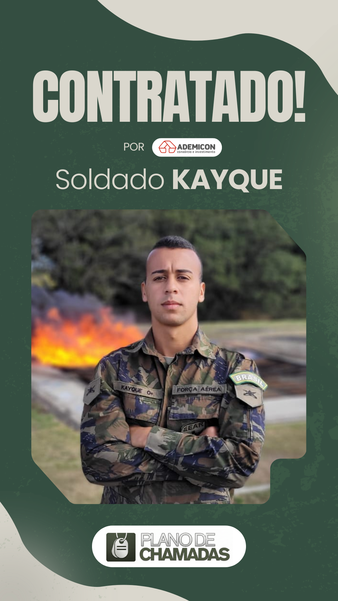 Card de resultado de contratação do Soldado Kayque