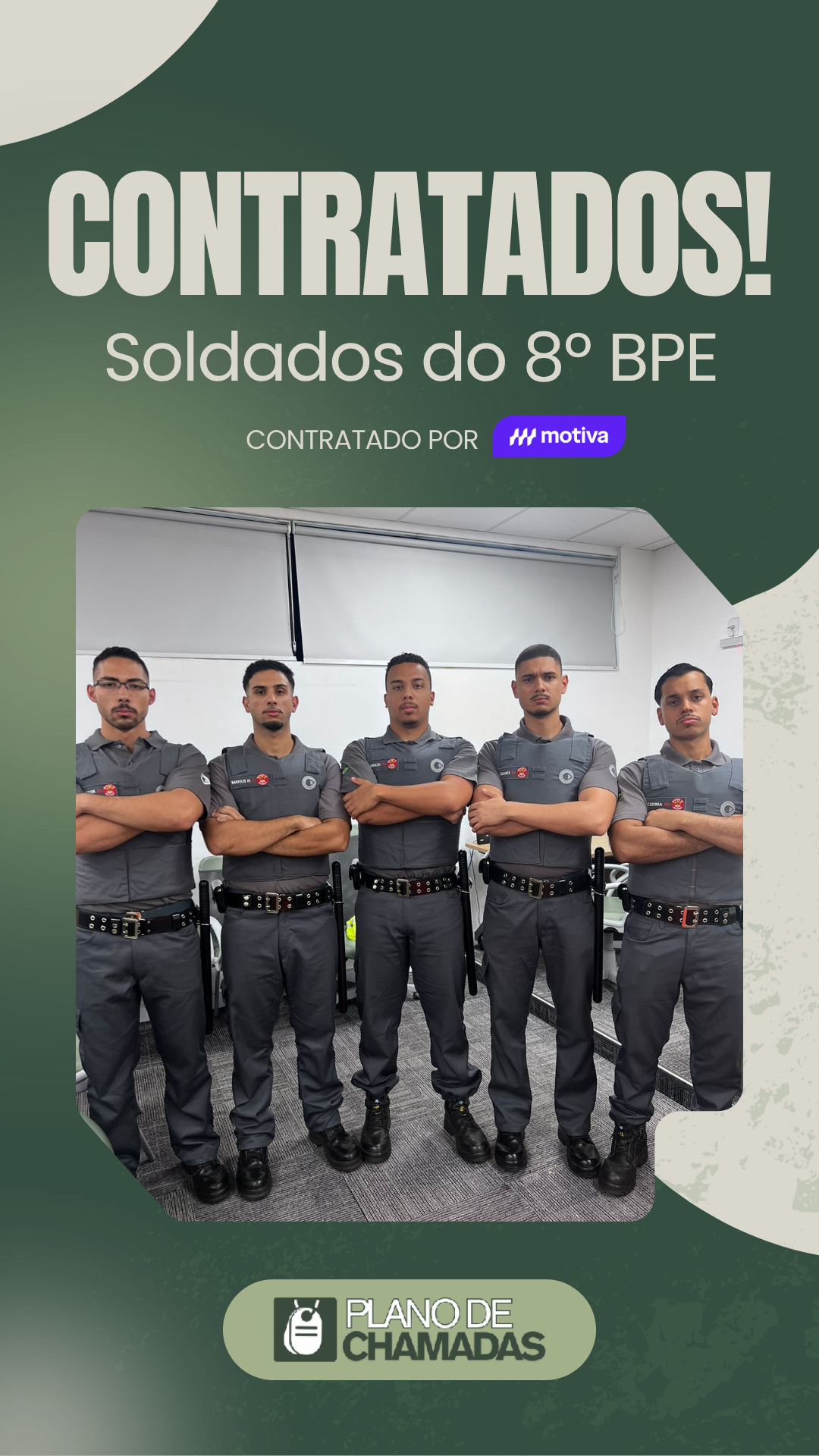 Card de resultado de contratação dos Soldados do 8º BPE