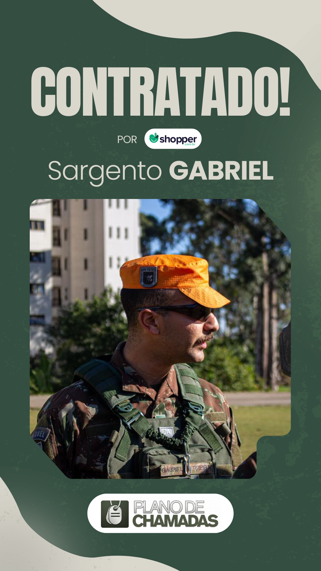 Card de resultado de contratação do Sargento Gabriel