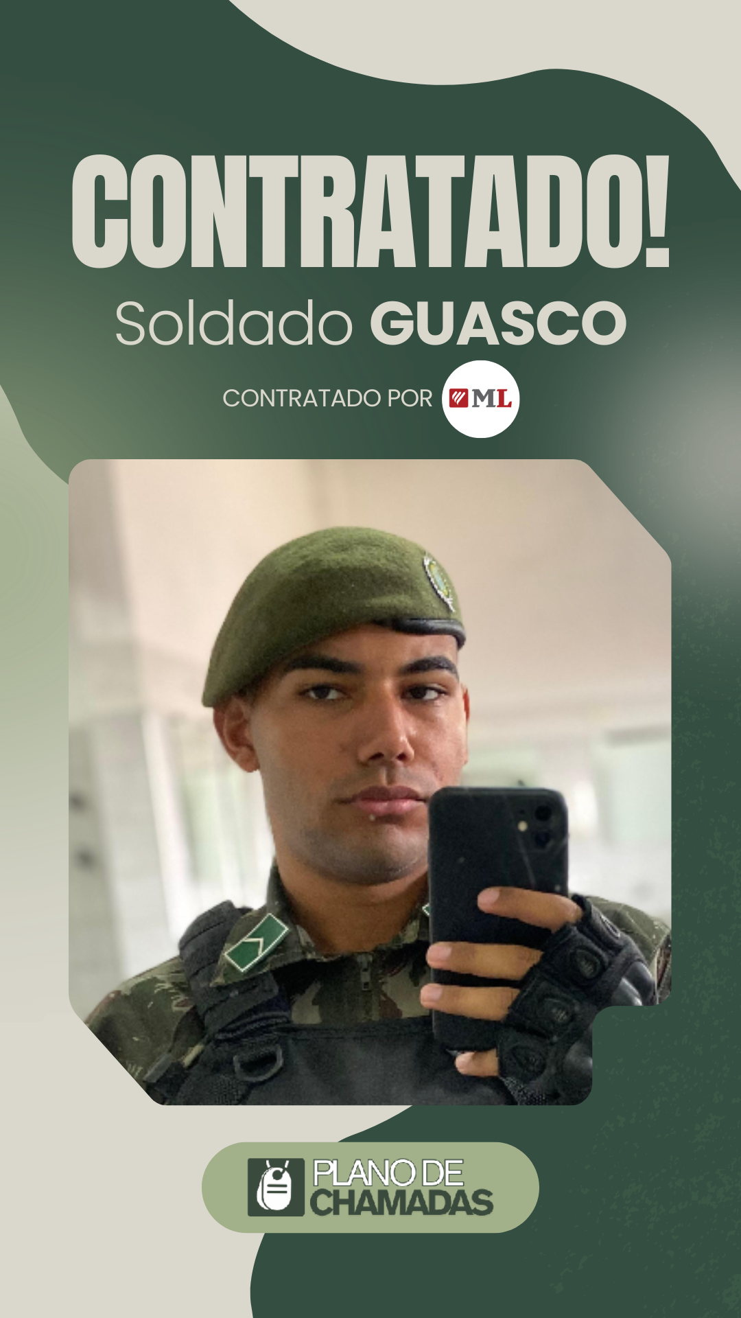 Card de resultado de contratação do Soldado Guasco