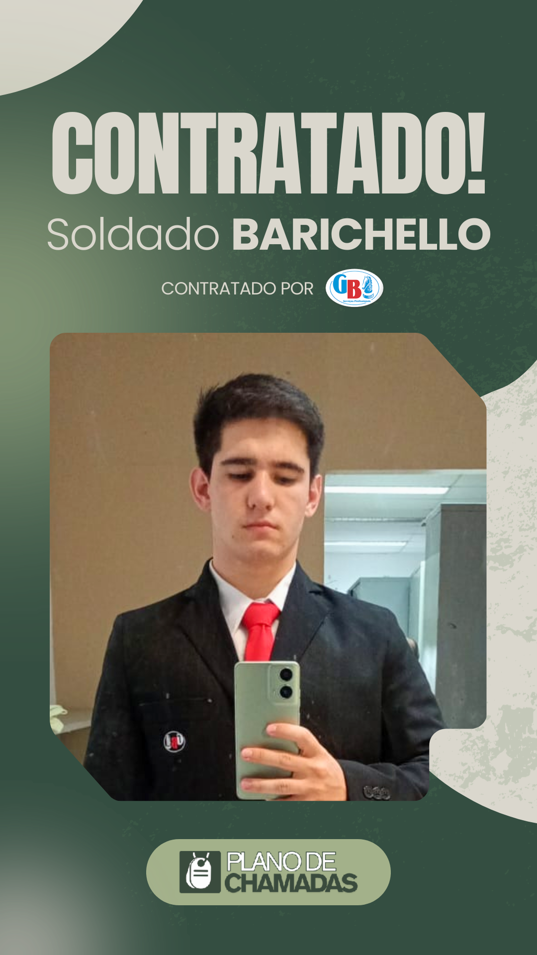 Card de resultado de contratação do Soldado Barichello