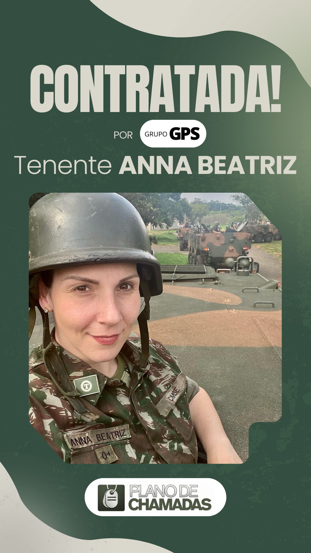 Card de resultado de contratação da Tenente Anna Beatriz