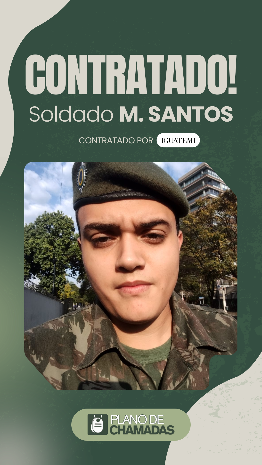 Card de resultado de contratação do Soldado M. Santos