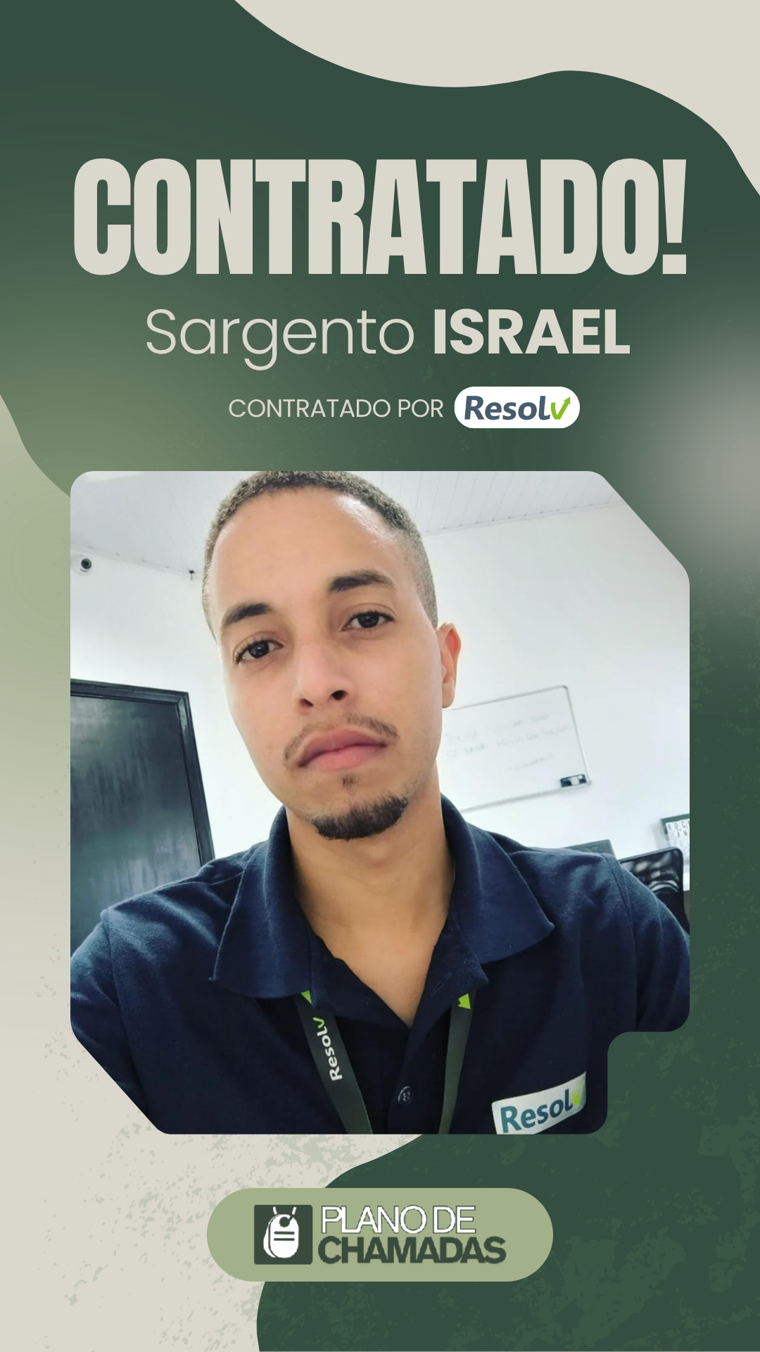 Card de resultado de contratação do Sargento Israel
