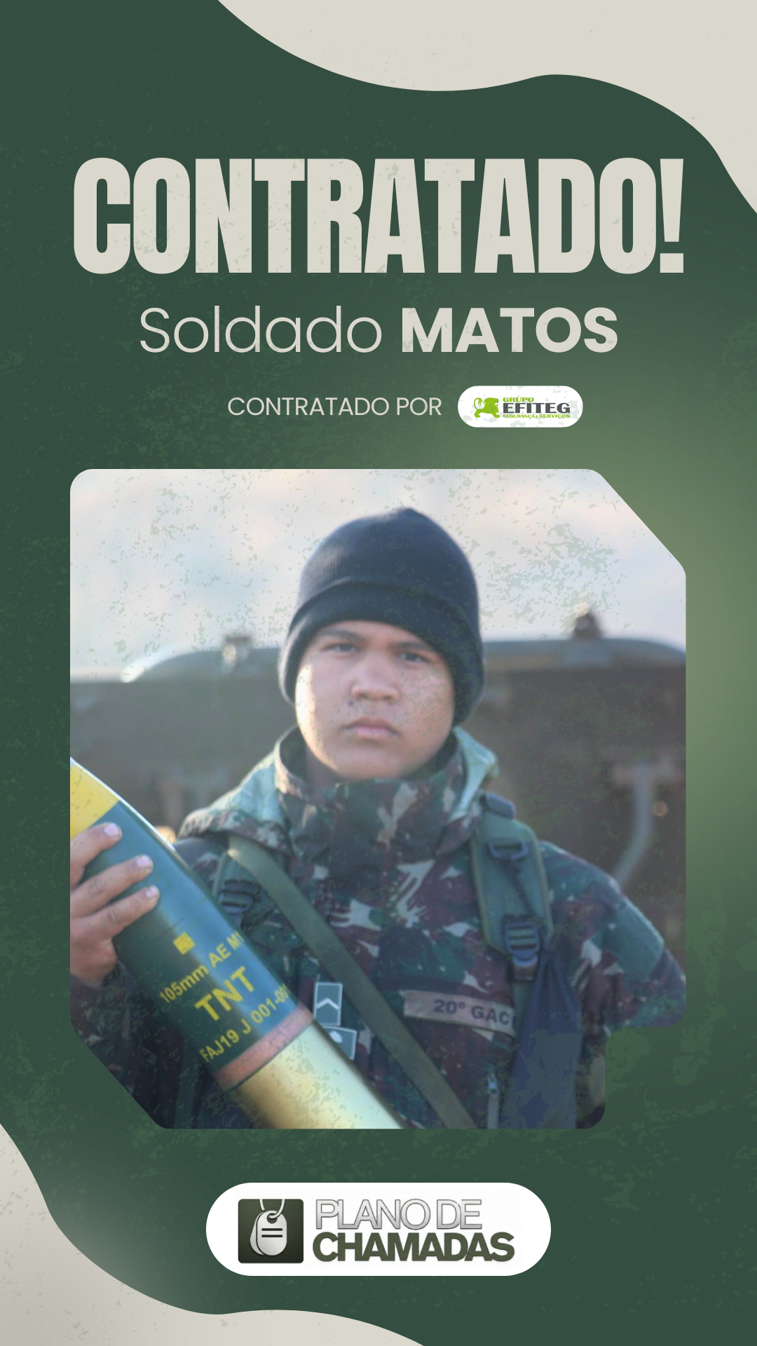 Card de resultado de contratação do Soldado Matos